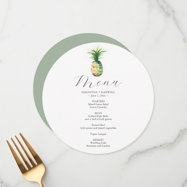 Tropiskt ananas för bröllop-menykort meny (Fram/Back In Situ)