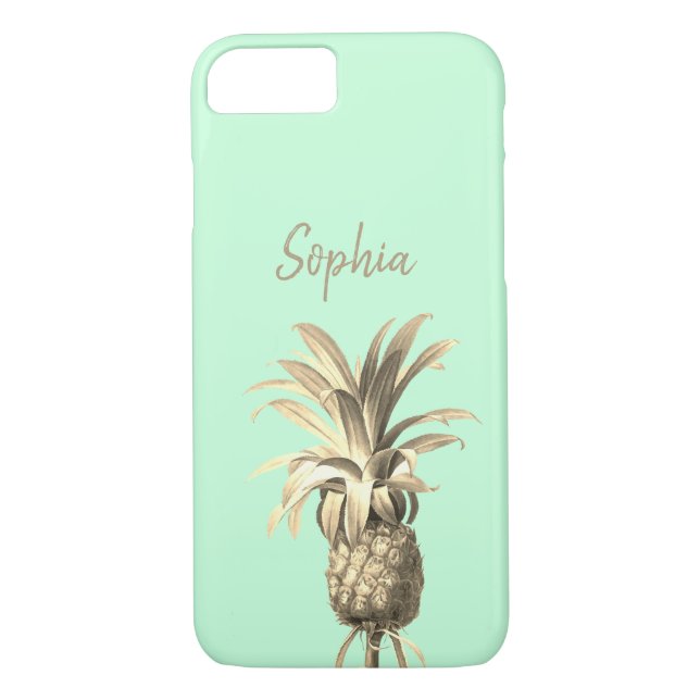 Tropiskt ananas Guld och Neo Mint Grönt Modern Case-Mate iPhone Skal (Baksida)