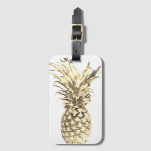 Tropiskt ananas Guld på vitt Bagagebricka