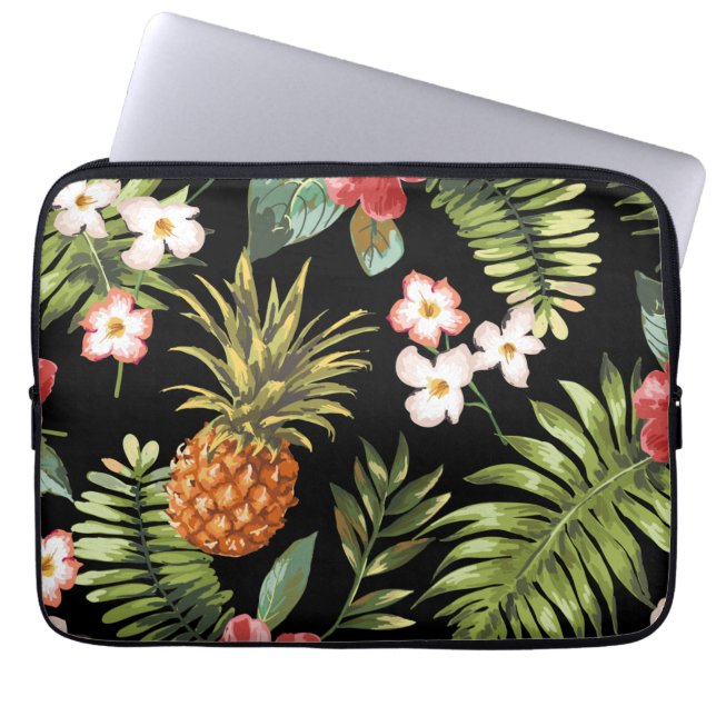 Tropiskt ananas Hibiscus Flowers Laptop sleeve (Framsidan)