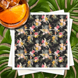 Tropiskt ananas Hibiscus Foliage på svart Pappersservett
