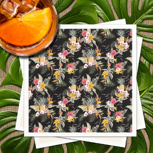 Tropiskt ananas Hibiscus Foliage på svart Pappersservett