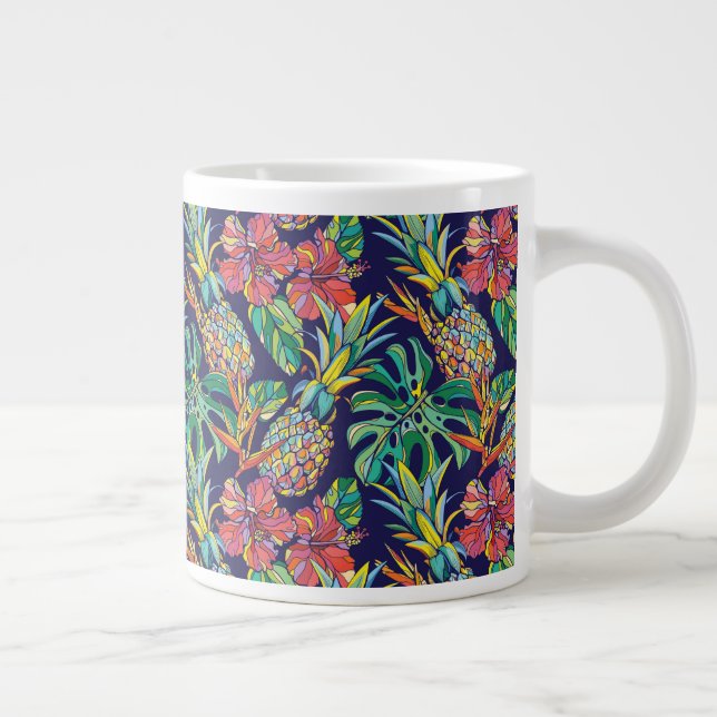 Tropiskt ananas Hibiscus Mönster Jumbo Mugg (Höger)