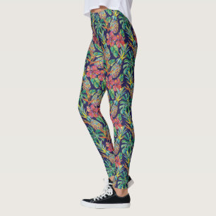Tropiskt ananas Hibiscus Mönster Leggings