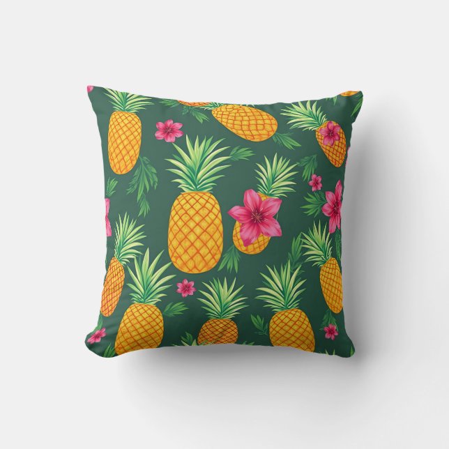 Tropiskt Ananas Hibiskus Mönster Kudde (Framsida)