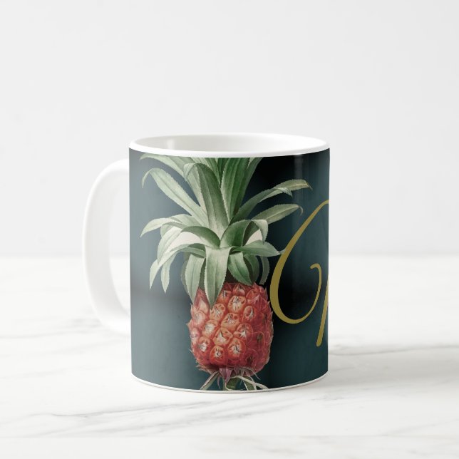 Tropiskt ananas Marcular Elegant Monogram Kaffemugg (Framsida vänster)