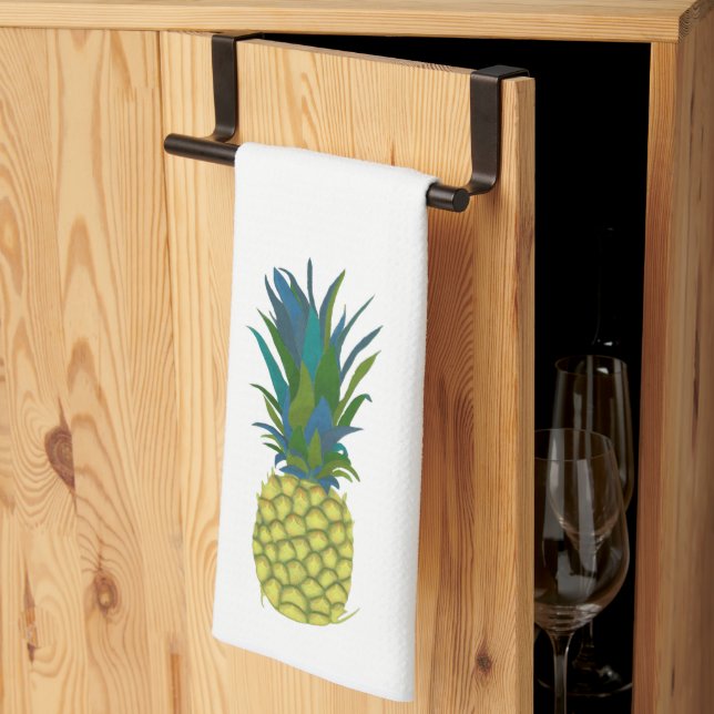 Tropiskt ananas med blå och Grönt Löv Kökshandduk (Thirds Fold)