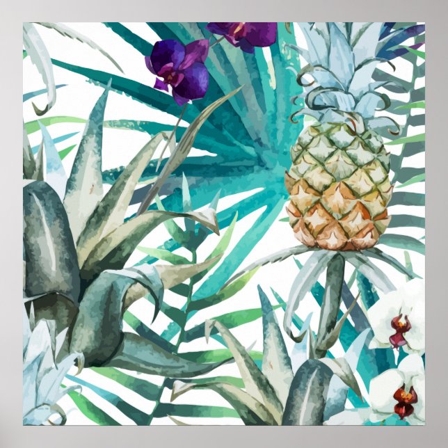 Tropiskt ananas modern natur, grön söt poster (Framsidan)