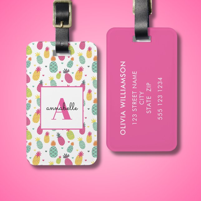 Tropiskt ananas Monogram - början Bagagebricka (Pineapple tropical personalized monogram luggage tag. )