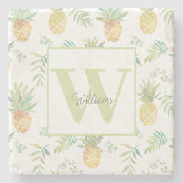 Tropiskt ananas Monogram Namn Stenunderlägg
