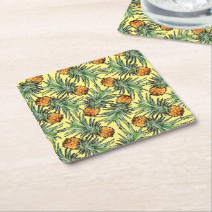 Tropiskt ananas Mönster på Gulten Underlägg Papper Kvadrat