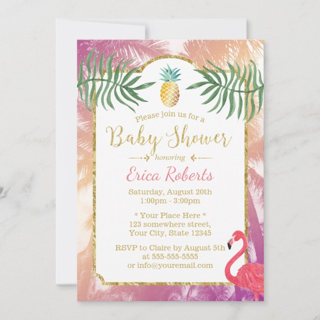 Tropiskt ananas och Handflatan Träd Baby Shower Inbjudningar (Framsida)
