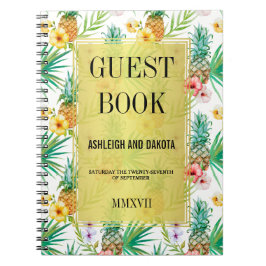 Tropiskt ananas och Hibiscus Bröllop Guestbook Anteckningsbok Med Spiral