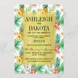 Tropiskt ananas och Hibiscus Destinationsbröllop Inbjudningar