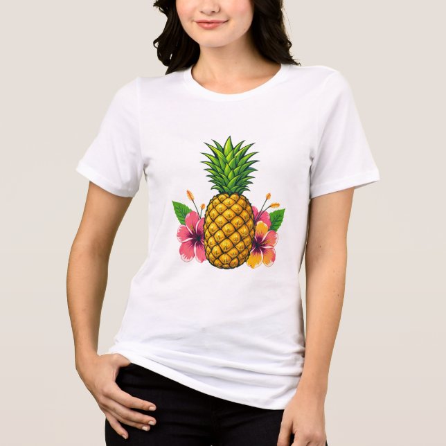 Tropiskt ananas och Hibiscus T-Shirt (Framsida)