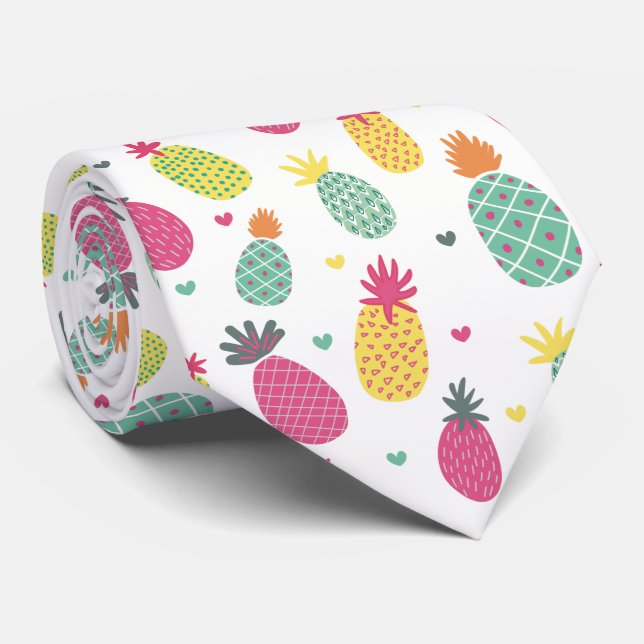 Tropiskt ananas- och hjärtmönster slips (Rullad)