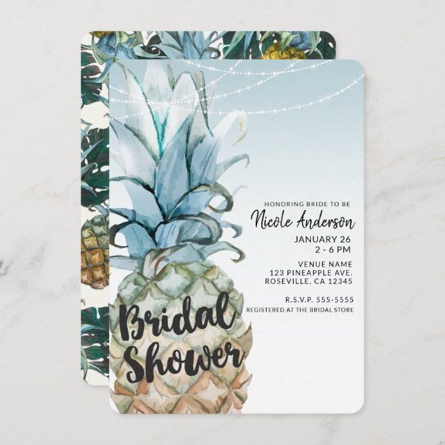 Tropiskt ananas och String Ljus Möhippa Inbjudningar (Fram/baksida)
