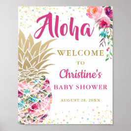 Tropiskt ananas Rosa Blommigt Baby Shower Välkomme Poster