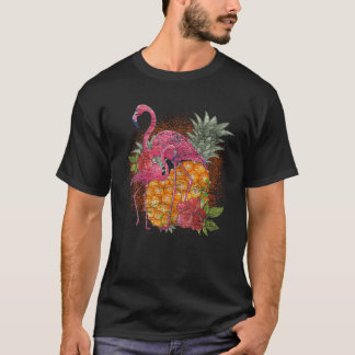 Tropiskt ananas Rosa Flamingo Flowers Tropical T Shirt
