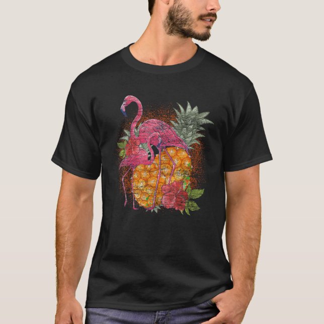 Tropiskt ananas Rosa Flamingo Flowers Tropical T Shirt (Framsida)
