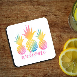 Tropiskt ananas Rosa Rainbow Watercolor Välkomsthä Underlägg