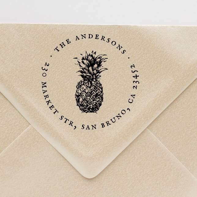 Tropiskt ananas runt Namn och Returadress Självfärgande Stämpel (Stamp Mock-up)