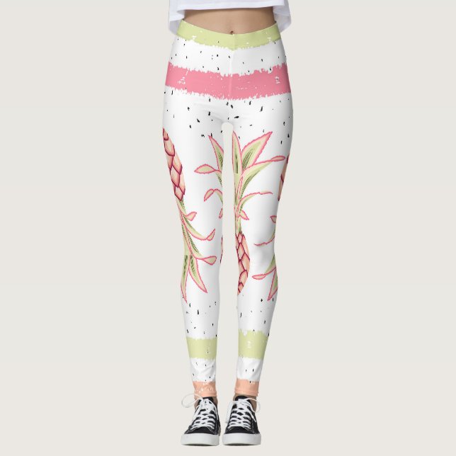 Tropiskt ananas Sömlös sommarutskrift Leggings (Framsida)