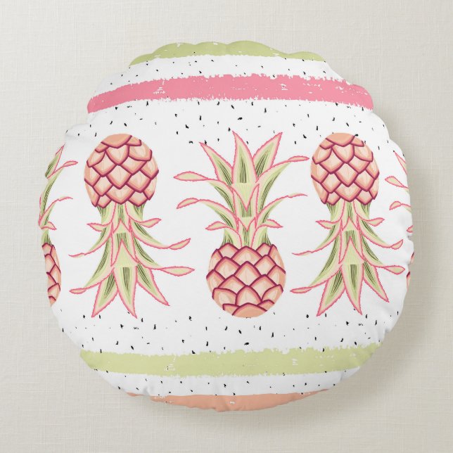 Tropiskt ananas Sömlös sommarutskrift Rund Kudde (Framsidan)