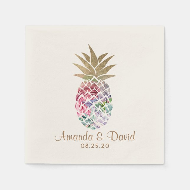 Tropiskt ananas sommarsäcksbröllop pappersservett (Framsidan)