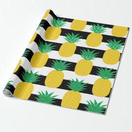 Tropiskt ananas, svart och vitt presentpapper