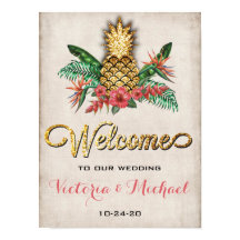 Tropiskt ananas-tecken Guld Glitter Bröllop