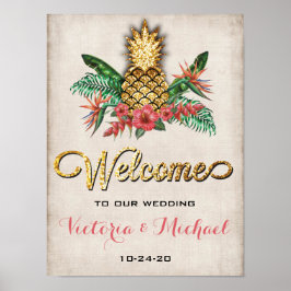Tropiskt ananas-tecken Guld Glitter Bröllop Poster