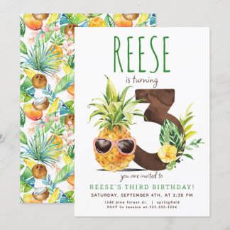 Tropiskt ananas tredje födelsedag inbjudningar