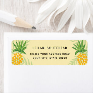 Tropiskt ananas vattenfärg Gult Rand Returadress Etikett