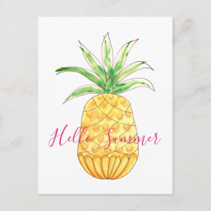Tropiskt ananas vattenfärgssommar vykort