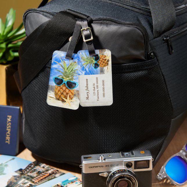 Tropiskt ananas vid solglasögon bagagebricka (Fram & Baksida)