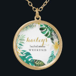 Tropiskt andetag Bachelorette Helg med Namn Guldpläterat Halsband<br><div class="desc">Den moderna befruktningen av det tropiska helg-löv-utandninget med briden som ska vara namn i manustypografin i söt guld färg.</div>