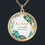 Tropiskt andetag Bachelorette Helg med Namn Guldpläterat Halsband<br><div class="desc">Den moderna befruktningen av det tropiska helg-löv-utandninget med briden som ska vara namn i manustypografin i söt guld färg.</div>