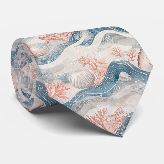 Tropiskt Aqua Korall Skal Mönster Slips (Rullad)