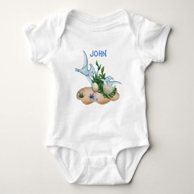 Tropiskt Baby Dinosaurs eget namn Baby Bodykostym T Shirt (Framsida)