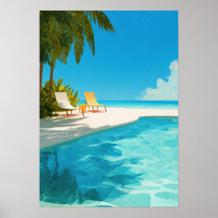 Tropiskt badortshotell med pool och solstolar poster