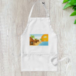 Tropiskt bågsolnedgång med tunna huts förkläde<br><div class="desc">Lägg till ett paradis i köket med den tropiska strandade plattan. Den här plattan ger en fantastisk illustration av de högbusta hinnorna, svävar handflatan träd och en brinnande solnedgång över havet, och ger ölivets skönhet till din matlagning eller grillupplevelse. Den är tillverkad av högkvalitativ, hållbar väv och ger utmärkt täckning...</div>