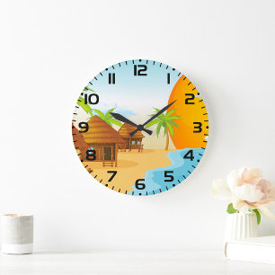 Tropiskt bågsolnedgång med tunna huts stor klocka