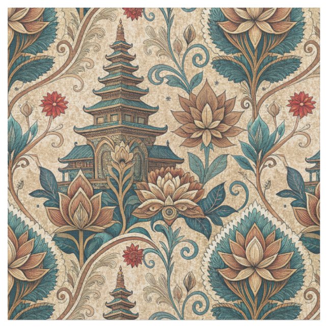 Tropiskt balinesiskt blomster tempel mural konst m tyg (Närbild)