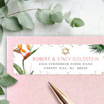 Tropiskt Bat mitzvah Guld-Handflatan vattenfärgen  Returadress Etikett<br><div class="desc">Var stolt, gladd och fira den här milstolpen av din favoritBat mitzvah med den här sofistikerade personligens returadressetikett! Snyggt, bedövande, färgstarka, tropiska vattenfärgfåglar av paradisblommor, faux guld Star av David och glitter punkter och mörk ro rosa och grått modern sans serif-typ täcker över en vit bakgrund. Anpassa anpassningsbarna med ditt...</div>