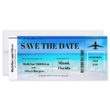 Tropiskt Beach Boarding Pass Bröllop Spara Datum