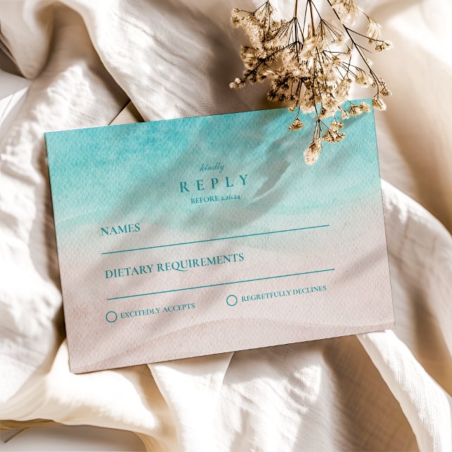 Tropiskt Beach-bröllop med vattenfärg OSA Kort (Skapare uppladdad)