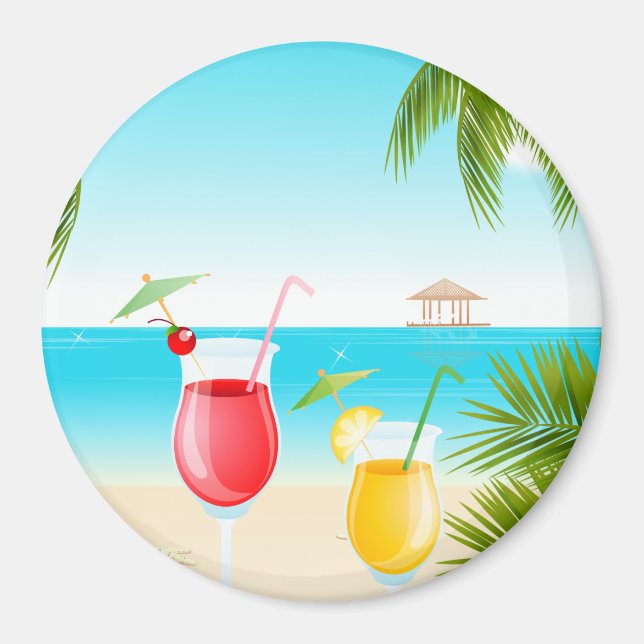 Tropiskt Beach Cocktail Round Magnet! Magnet (Framsidan)