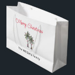 Tropiskt Beach God jul Handflatan Träd<br><div class="desc">Tropical Beach God jul presentsäck,  med handflatan träd teckning och manustypografi. Med anpassadet text lägger du till egen information. Ett festligt helgdag till din gåva ge!</div>