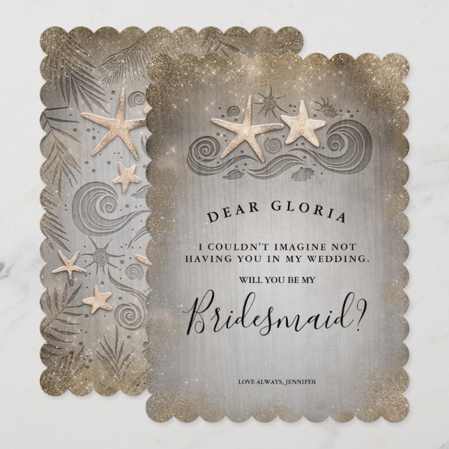 Tropiskt Beach Guld Starfish Bridesmaid Frieri Inbjudningar (Fram/baksida)